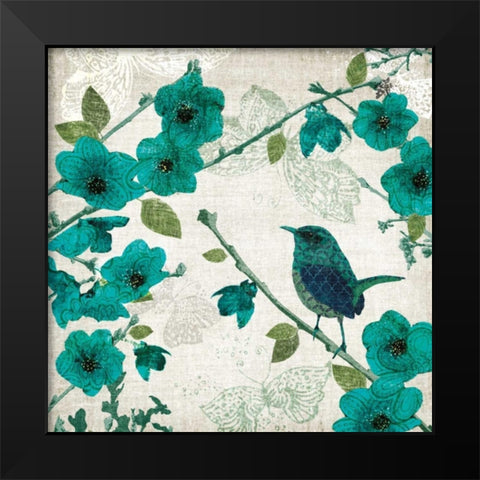 Birds and Butterflies I Black Modern Wood Framed Art Print by Venter, Tandi