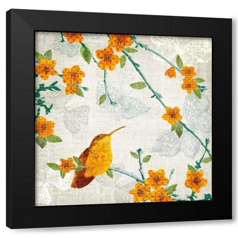Birds and Butterflies III Black Modern Wood Framed Art Print by Venter, Tandi