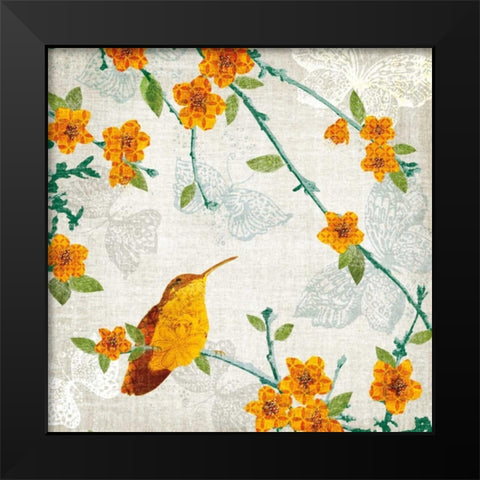 Birds and Butterflies III Black Modern Wood Framed Art Print by Venter, Tandi