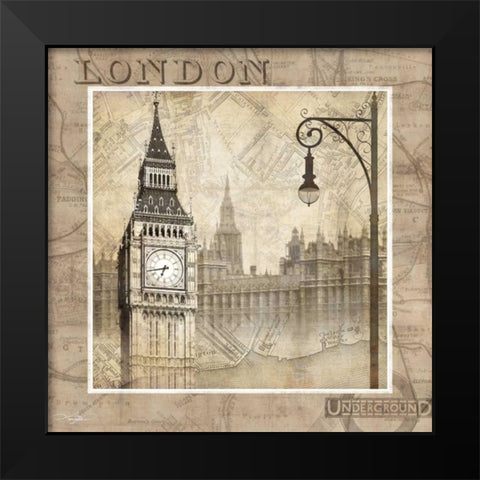 London Calling Black Modern Wood Framed Art Print by Mallett, Keith