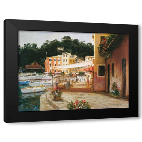 Morning Stroll - Portofino Black Modern Wood Framed Art Print with Double Matting by Bates, George