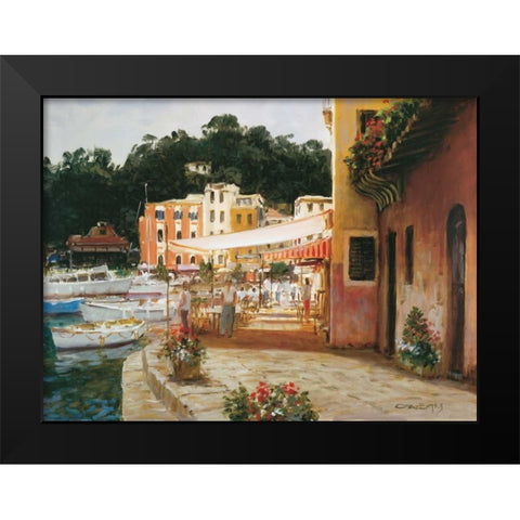 Morning Stroll - Portofino Black Modern Wood Framed Art Print by Bates, George