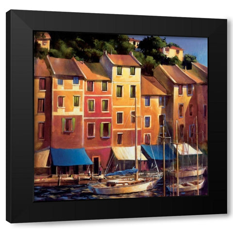 Portofino Waterfront Black Modern Wood Framed Art Print by OToole, Michael