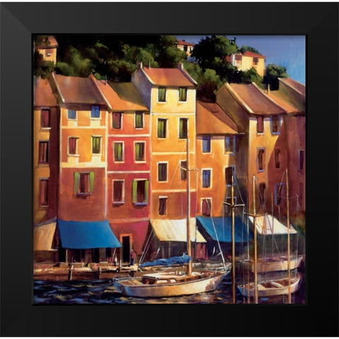 Portofino Waterfront Black Modern Wood Framed Art Print by OToole, Michael