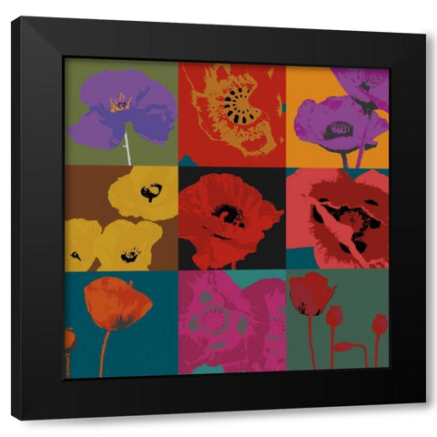 Pop Poppies Black Modern Wood Framed Art Print with Double Matting by Li-Leger, Don