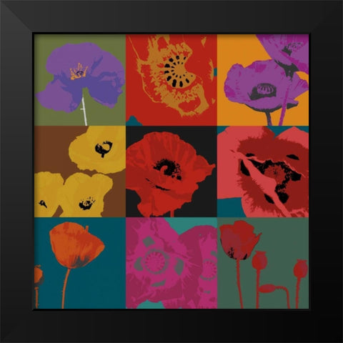 Pop Poppies Black Modern Wood Framed Art Print by Li-Leger, Don