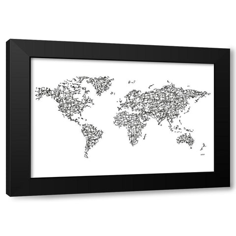 HÃ nzÃ¬ Kanji World MapÂ  Black Modern Wood Framed Art Print with Double Matting by Bassin, Charlotte