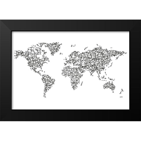HÃ nzÃ¬ Kanji World MapÂ  Black Modern Wood Framed Art Print by Bassin, Charlotte