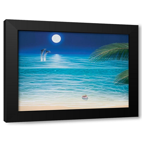 Moonlit Palms Black Modern Wood Framed Art Print by Mackin, Dan