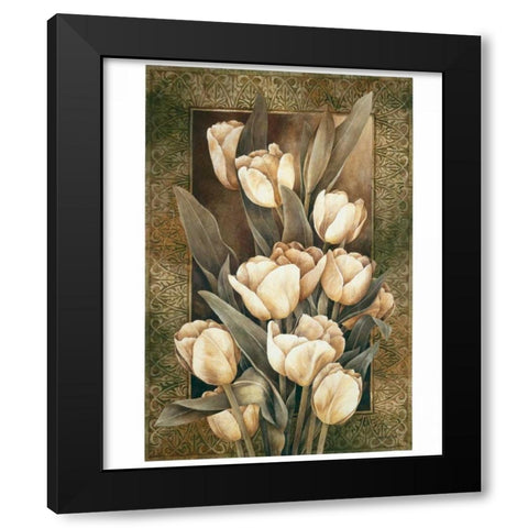 Golden Tulips Black Modern Wood Framed Art Print with Double Matting by Thompson, Linda