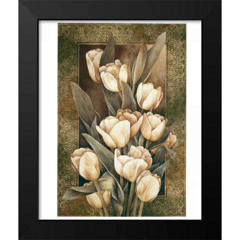 Golden Tulips Black Modern Wood Framed Art Print by Thompson, Linda