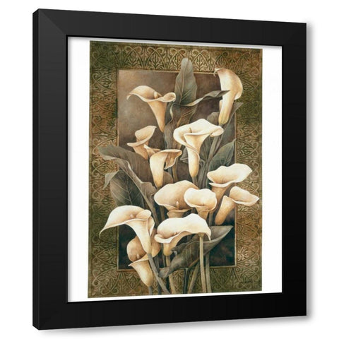 Golden Calla Lilies Black Modern Wood Framed Art Print with Double Matting by Thompson, Linda