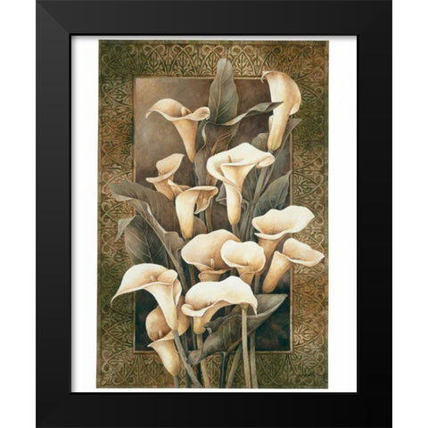 Golden Calla Lilies Black Modern Wood Framed Art Print by Thompson, Linda