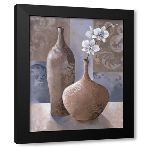 Silver Orchids I Black Modern Wood Framed Art Print by Mallett, Keith