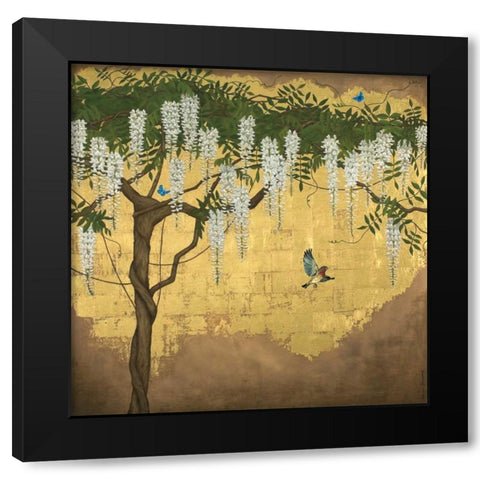 Wisteria with House Finch Black Modern Wood Framed Art Print by Charlotte, Joanna