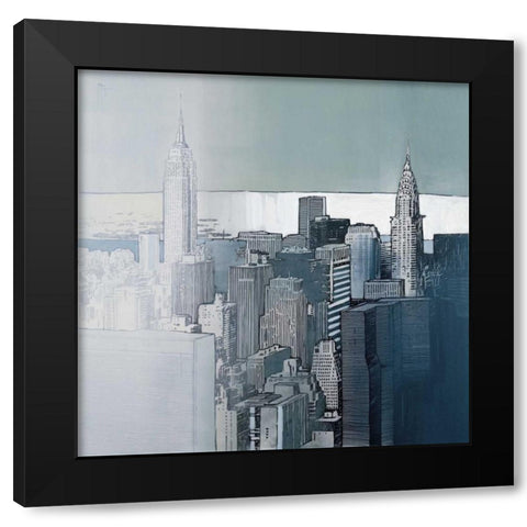 Chrysler and Empire State Buildings Black Modern Wood Framed Art Print by Farre, Joan