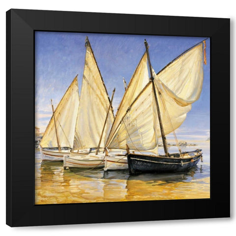 White Sails II Black Modern Wood Framed Art Print with Double Matting by Laporta, Jaume
