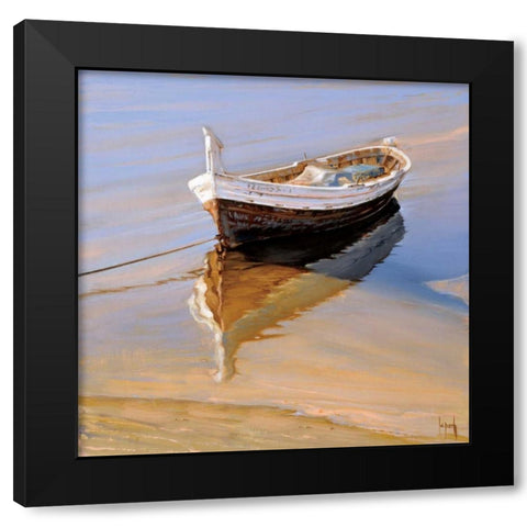 Barcas Descansando Black Modern Wood Framed Art Print by Laporta, Jaume