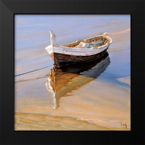 Barcas Descansando Black Modern Wood Framed Art Print by Laporta, Jaume