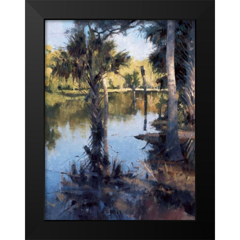 Palms on Water I Black Modern Wood Framed Art Print by Moore, Larry