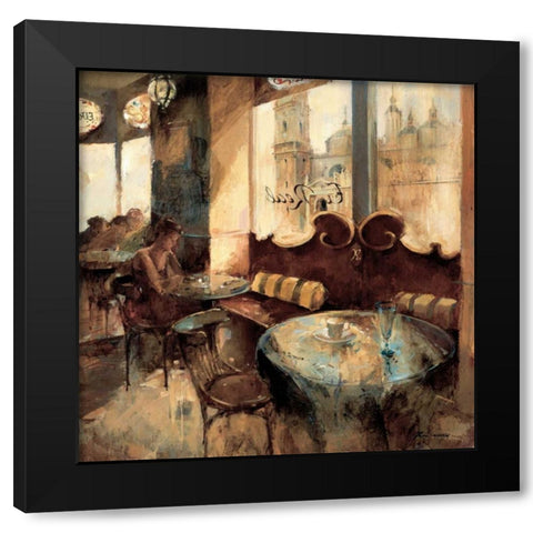 El Real Cafe Black Modern Wood Framed Art Print with Double Matting by Martin, Noemi