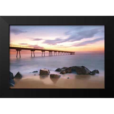 The Pier Black Modern Wood Framed Art Print by Mora, Sergi