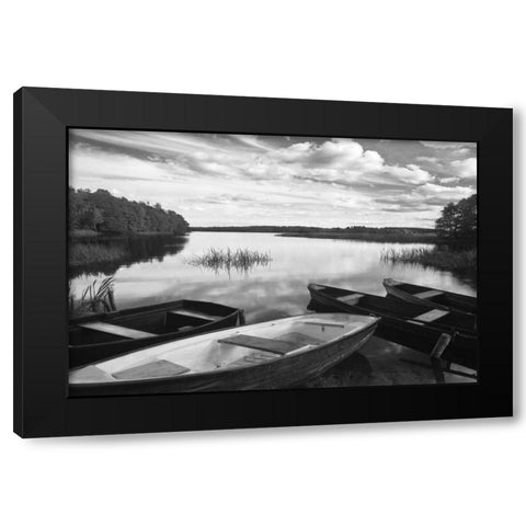 Four Boats at Sunset Black Modern Wood Framed Art Print with Double Matting by Nagler, Monte