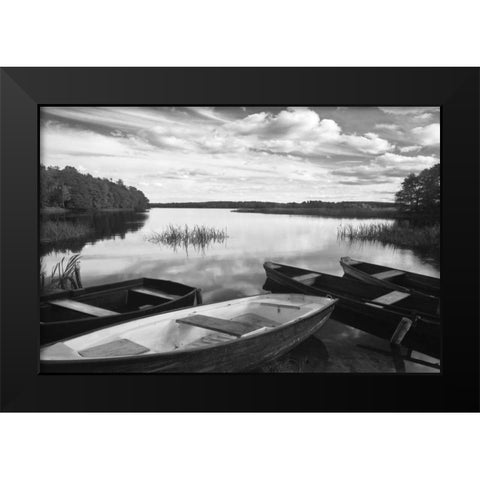 Four Boats at Sunset Black Modern Wood Framed Art Print by Nagler, Monte