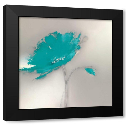 Aqua Platinum Petals I Black Modern Wood Framed Art Print with Double Matting by Prior, J.P.
