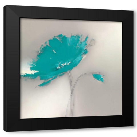 Aqua Platinum Petals I Black Modern Wood Framed Art Print with Double Matting by Prior, J.P.