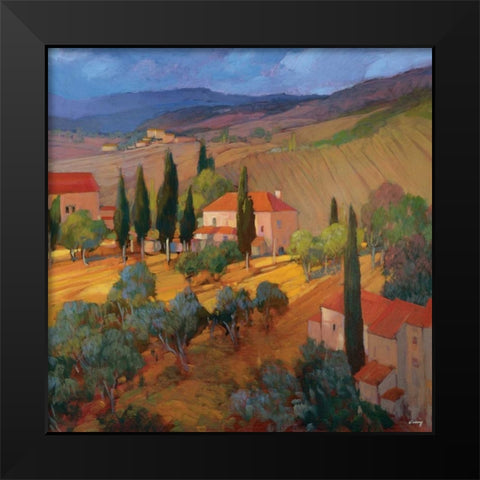 Coral Sunset Tuscany Black Modern Wood Framed Art Print by Craig, Philip