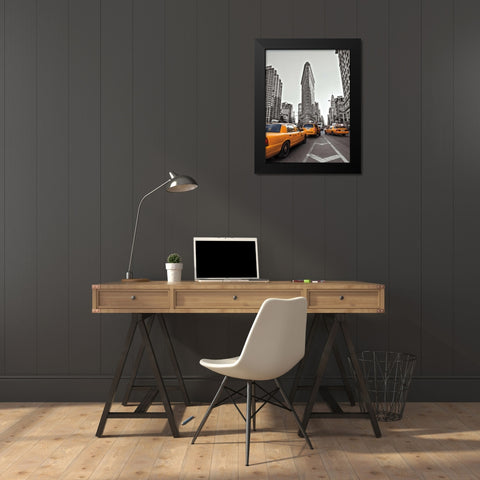 New York Taxis Black Modern Wood Framed Art Print by Frank, Assaf