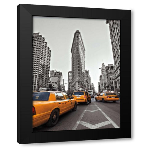 New York Taxis Black Modern Wood Framed Art Print by Frank, Assaf