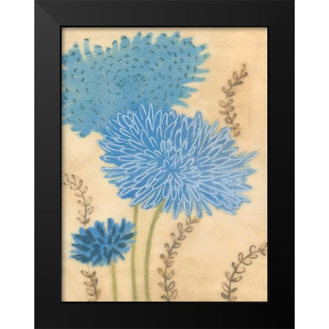 Blue Blooms II Black Modern Wood Framed Art Print by MAJA