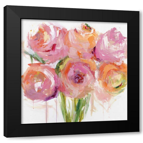 Pink Peonies Black Modern Wood Framed Art Print with Double Matting by Bell, Emma