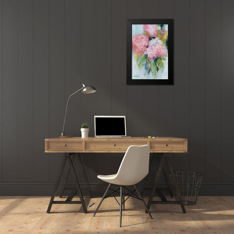 Pink Hydrangeas Black Modern Wood Framed Art Print by Bell, Emma