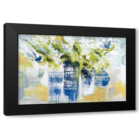 Blue Wrens Black Modern Wood Framed Art Print with Double Matting by Jones, A.