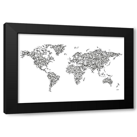 HÃ nzÃ¬ Kanji World MapÂ  Black Modern Wood Framed Art Print by Bassin, Charlotte