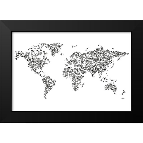 HÃ nzÃ¬ Kanji World MapÂ  Black Modern Wood Framed Art Print by Bassin, Charlotte