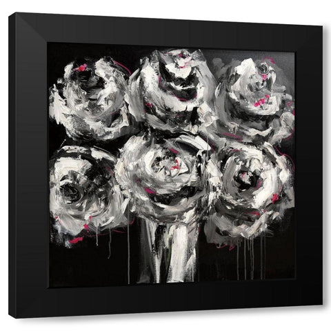 White Roses Black Modern Wood Framed Art Print by Bell, Emma