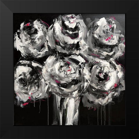 White Roses Black Modern Wood Framed Art Print by Bell, Emma