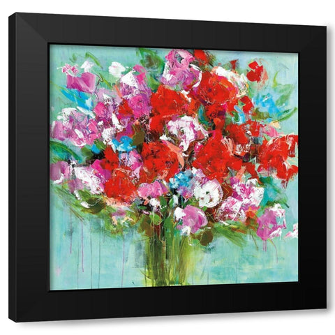 Red Roses Black Modern Wood Framed Art Print with Double Matting by Bell, Emma