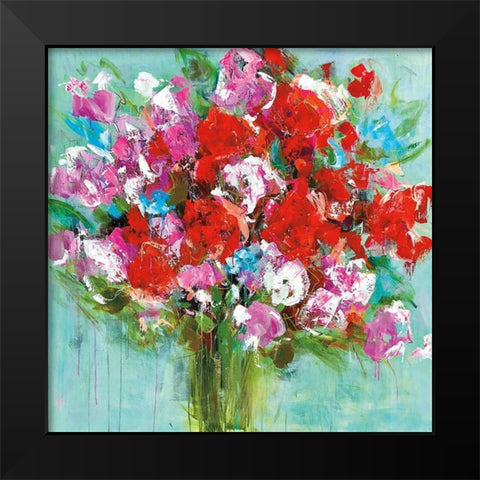 Red Roses Black Modern Wood Framed Art Print by Bell, Emma