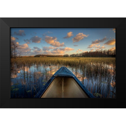 Canoeing on the River Black Modern Wood Framed Art Print by Celebrate Life Gallery