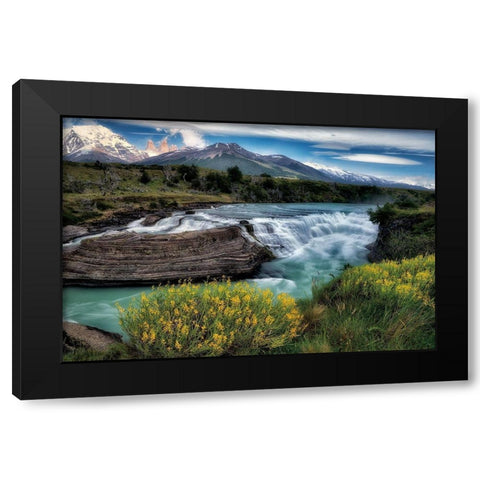 Rio Paine Waterfalls Black Modern Wood Framed Art Print by Frates, Dennis
