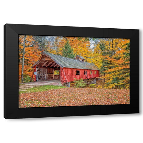 Loon Song Covered Bridge Black Modern Wood Framed Art Print with Double Matting by Howarth, Gail