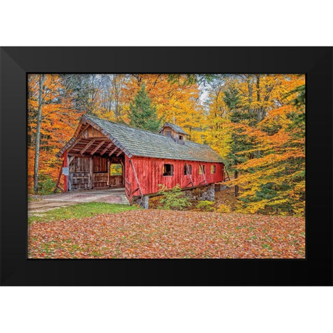 Loon Song Covered Bridge Black Modern Wood Framed Art Print by Howarth, Gail