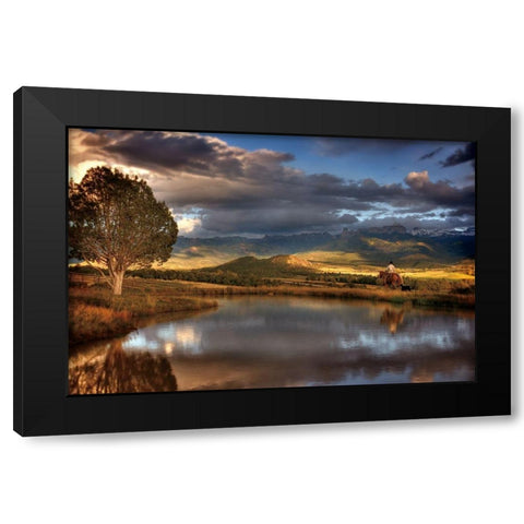 A Cowboy Reflects in the Moment Black Modern Wood Framed Art Print with Double Matting by Smith, Ken