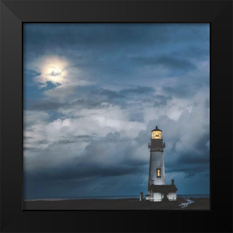Lighthouse In Moonlight Black Modern Wood Framed Art Print by Burt, D.