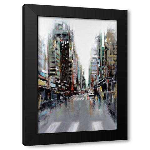 Bustling City Black Modern Wood Framed Art Print by Kadmiri, Aziz